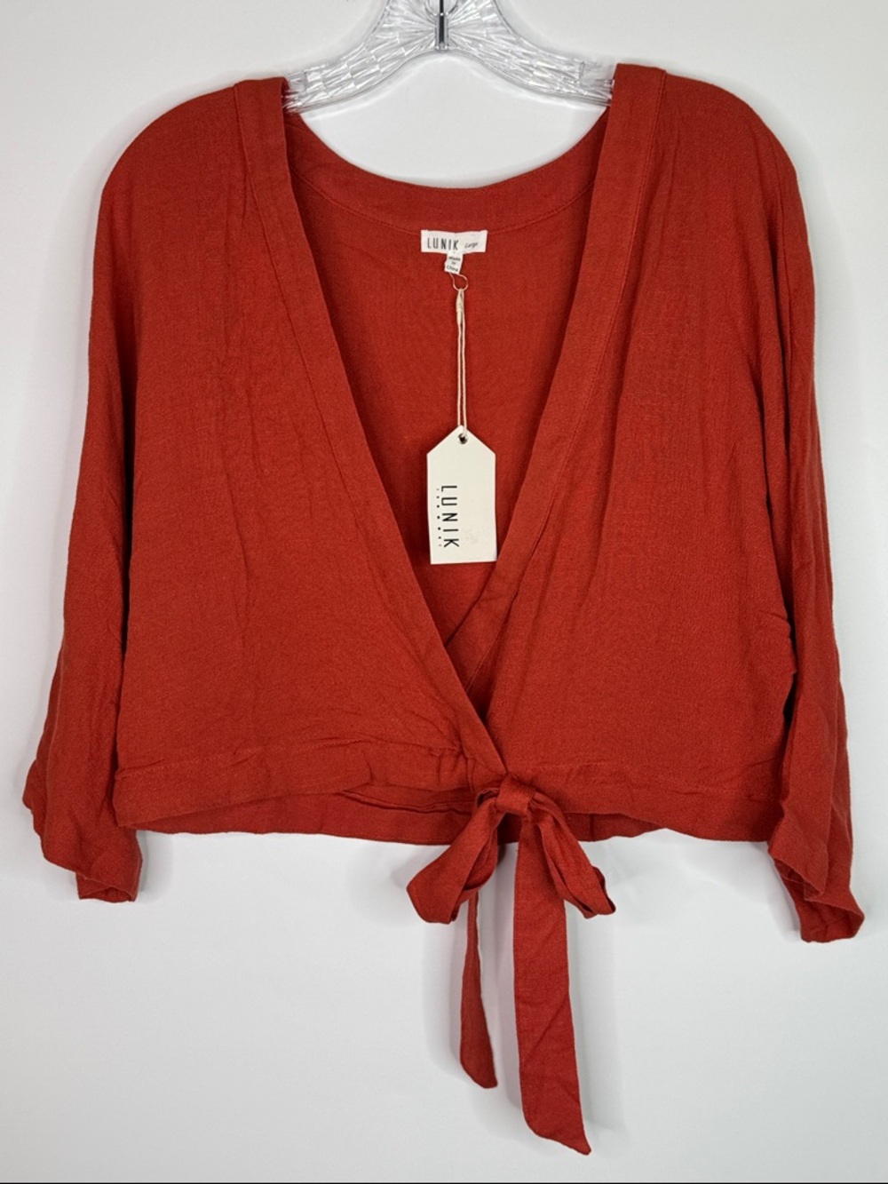 Lunik Burnt Rust Wrap Top Size Large NWT